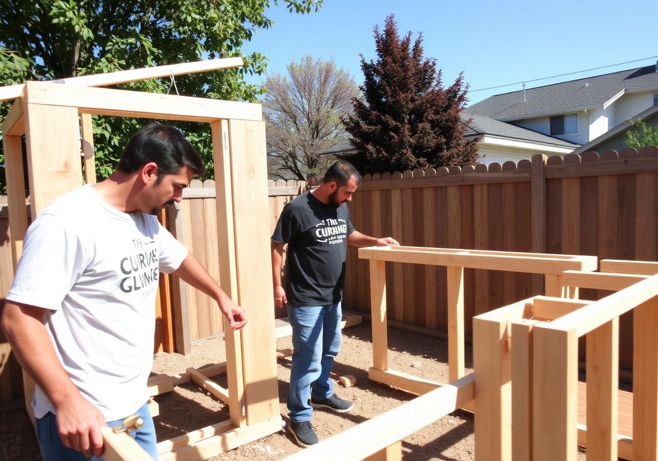Construction team building a custom catio